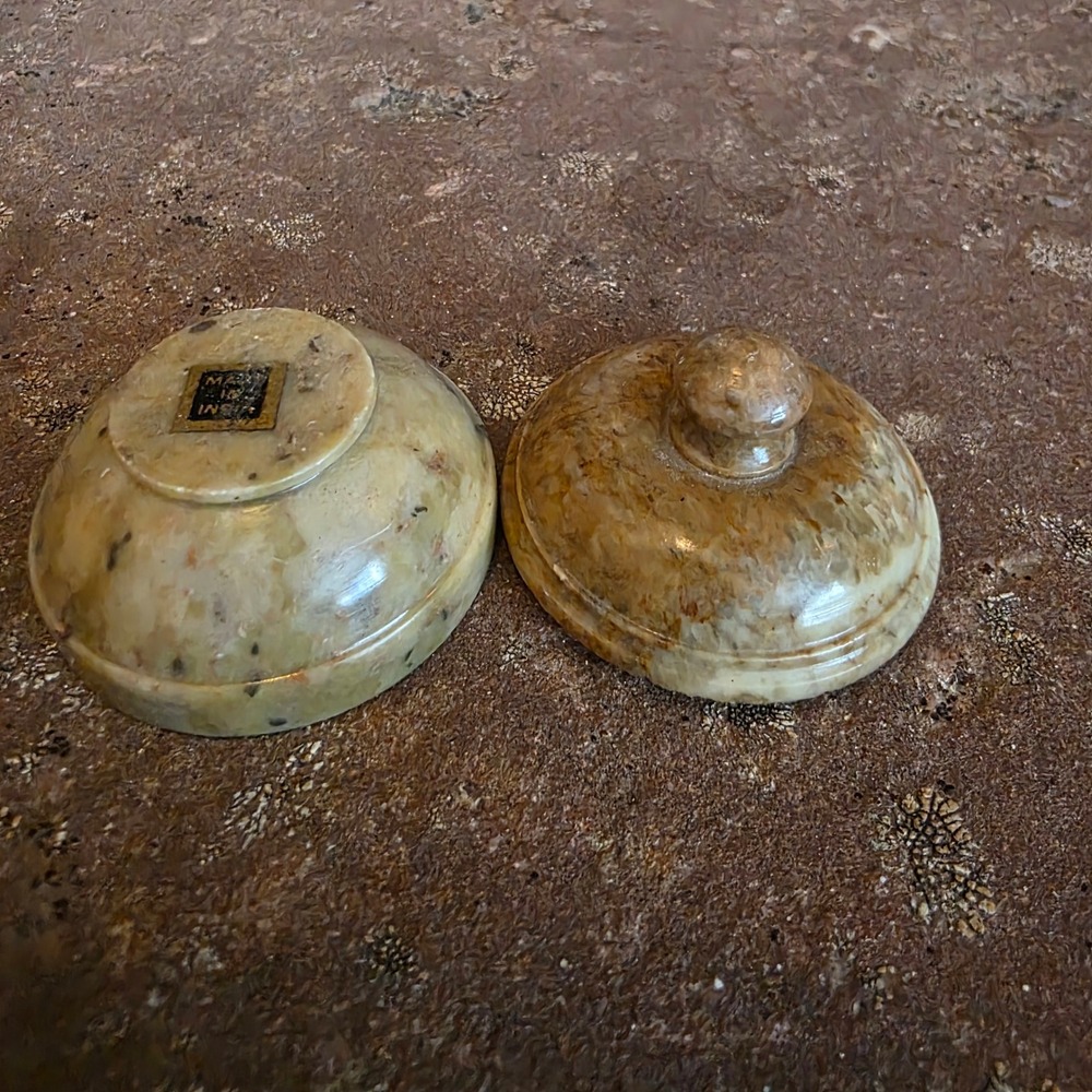 Vintage Miniature Onyx Stone Trinket Box Small Round Carved Marble Jar India - Picture 4 of 6